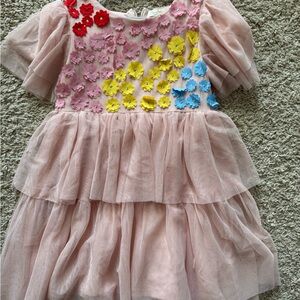 Pink Tulle Dress with Floral Appliqué